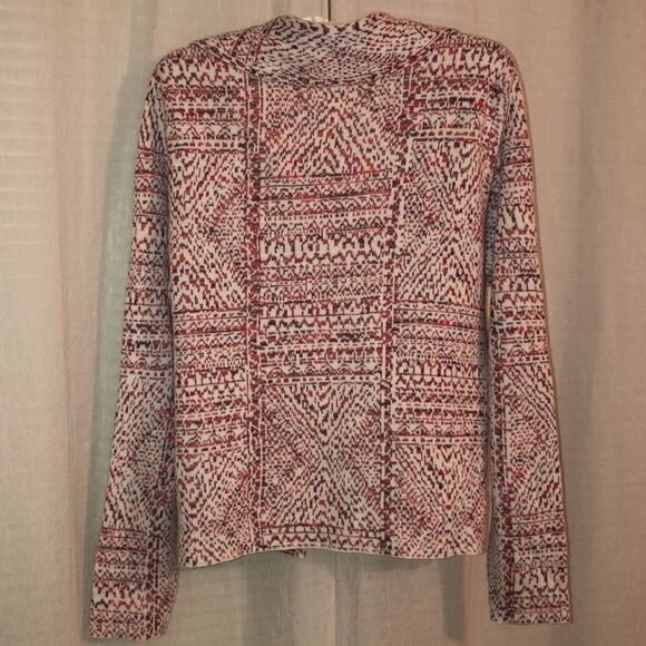 Target M Open Front Knit Shawl Jacket Style Cardigan Ivory Burgundy Rust - Picture 2 of 8